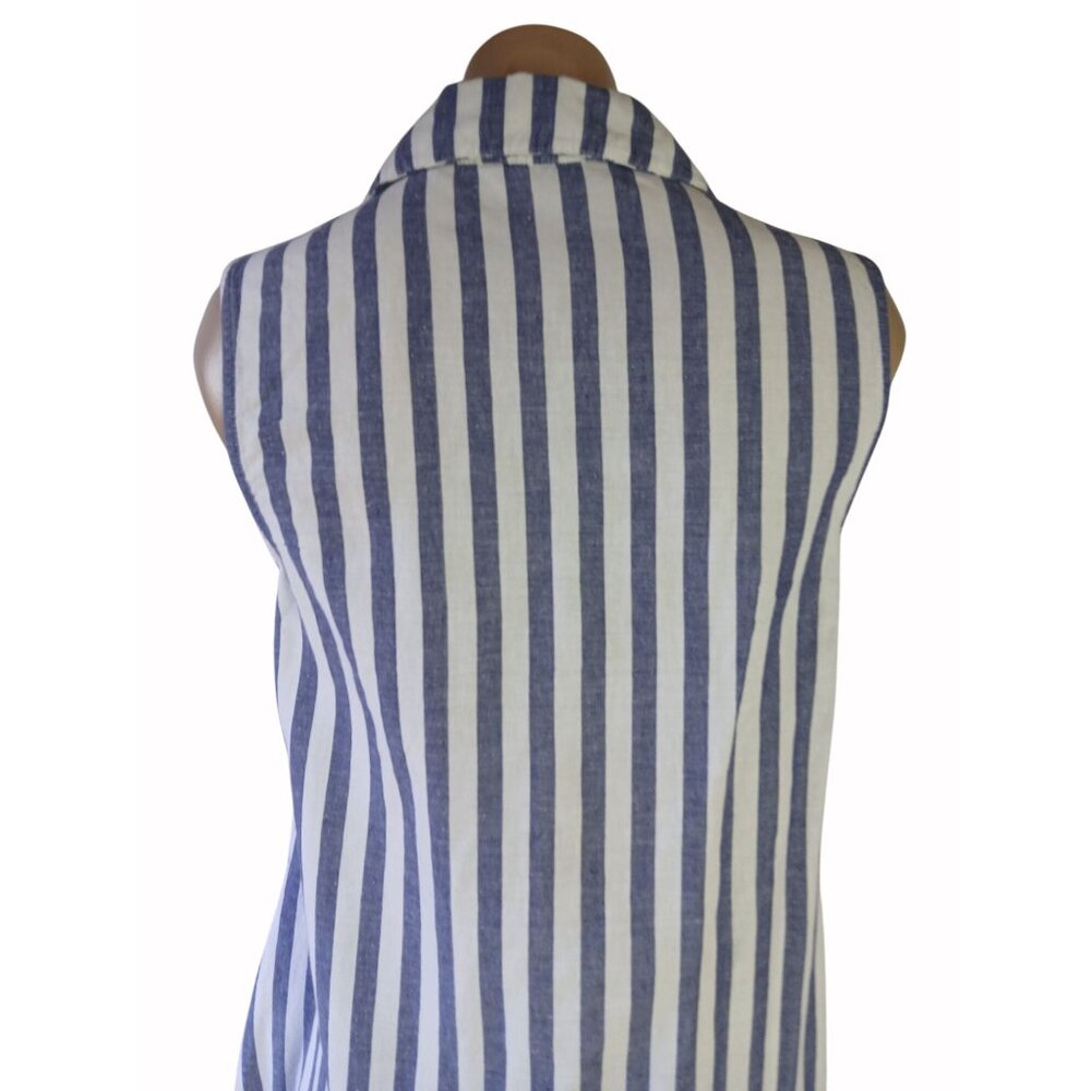 Hope Harlow Sleeveless Blue White Striped Tunic Top Dress Size 6 Trapeze Linen B - Picture 10 of 14